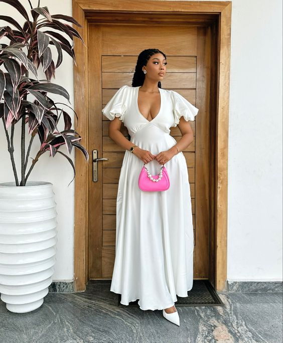 Modest A-line White Long Prom Dress,White Beach Dress cc1046