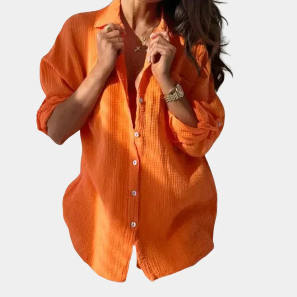 Oversized Long Sleeve Button Up Textured Shirt