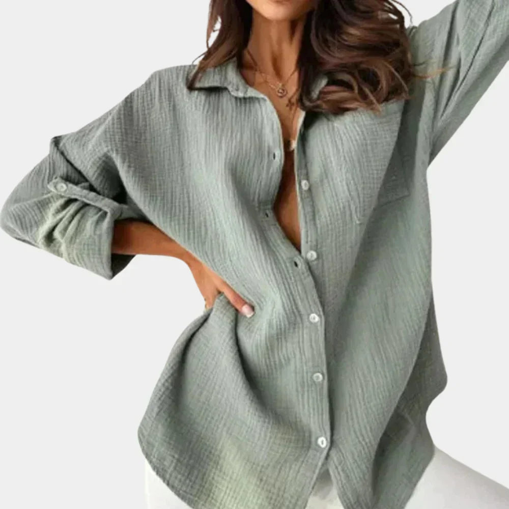 Oversized Long Sleeve Button Up Textured Shirt