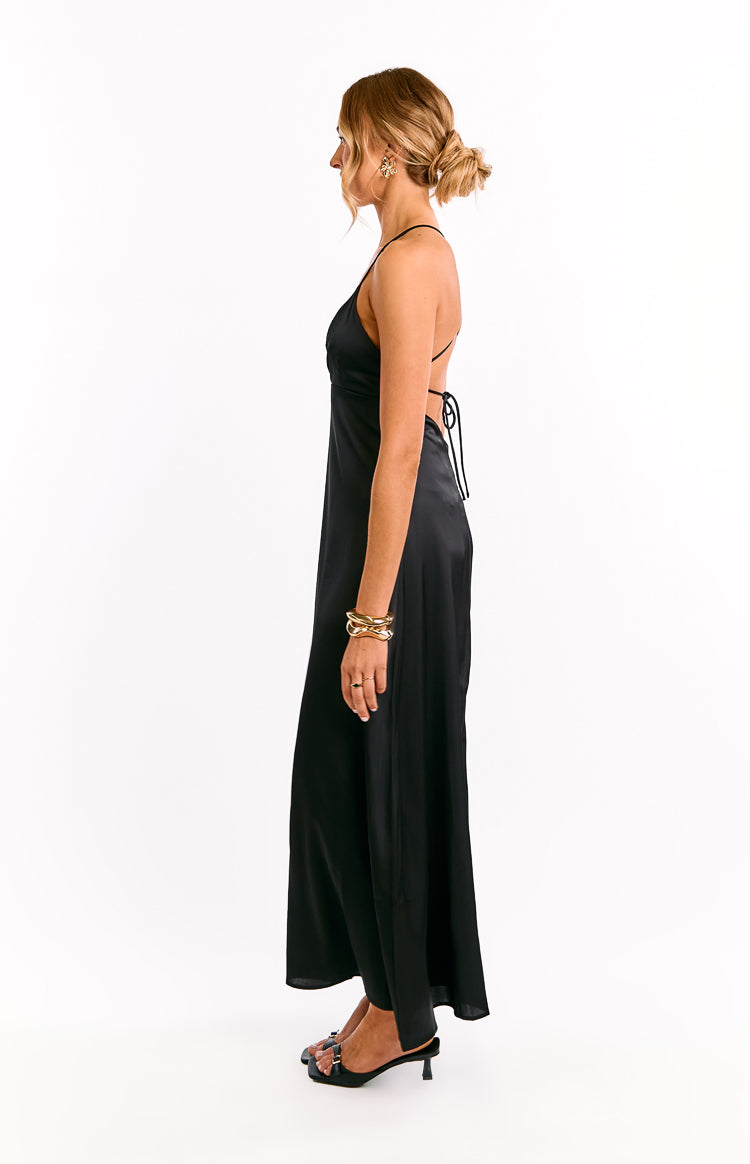 Satin Deep V-Neck Cross Back Spaghetti Strap Slip Maxi Dress 3