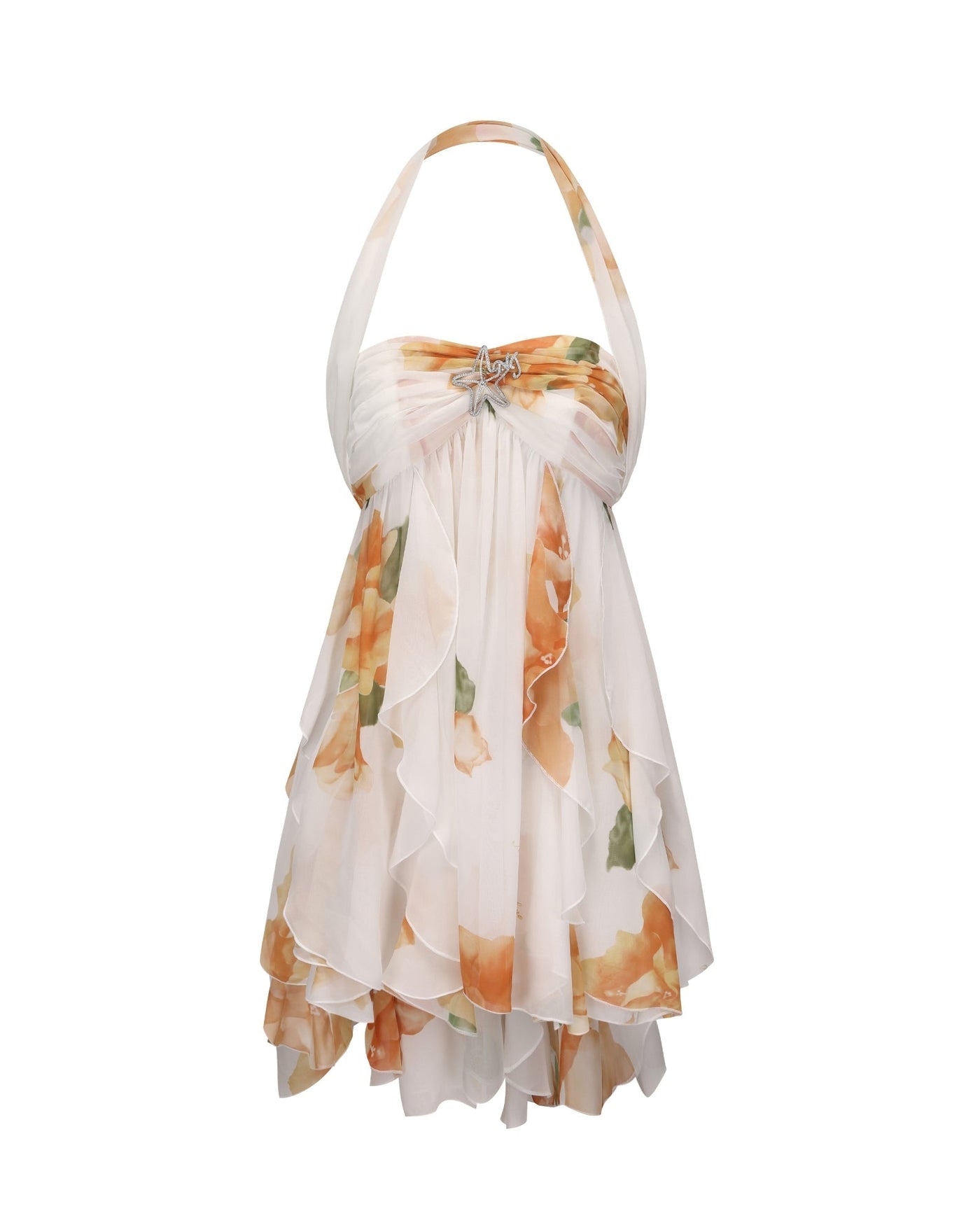 Halter Neck Floral Chiffon Fit and Flare Mini Dress Summer 4