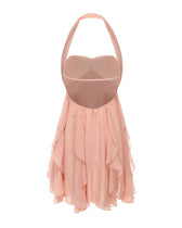 Halter Neck Floral Chiffon Fit and Flare Mini Dress Summer 10