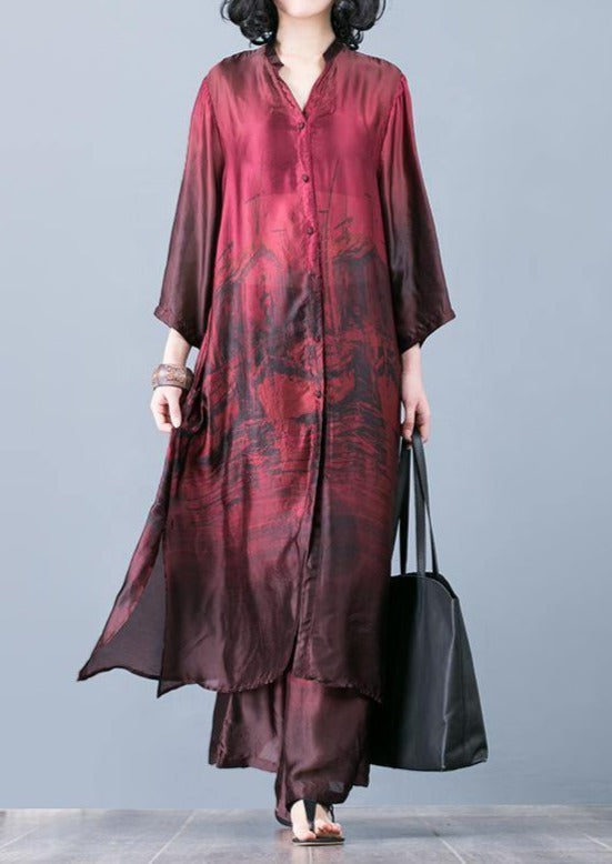 Natural Red Printed Wide Leg Pants And Summer Two Pieces Dresses