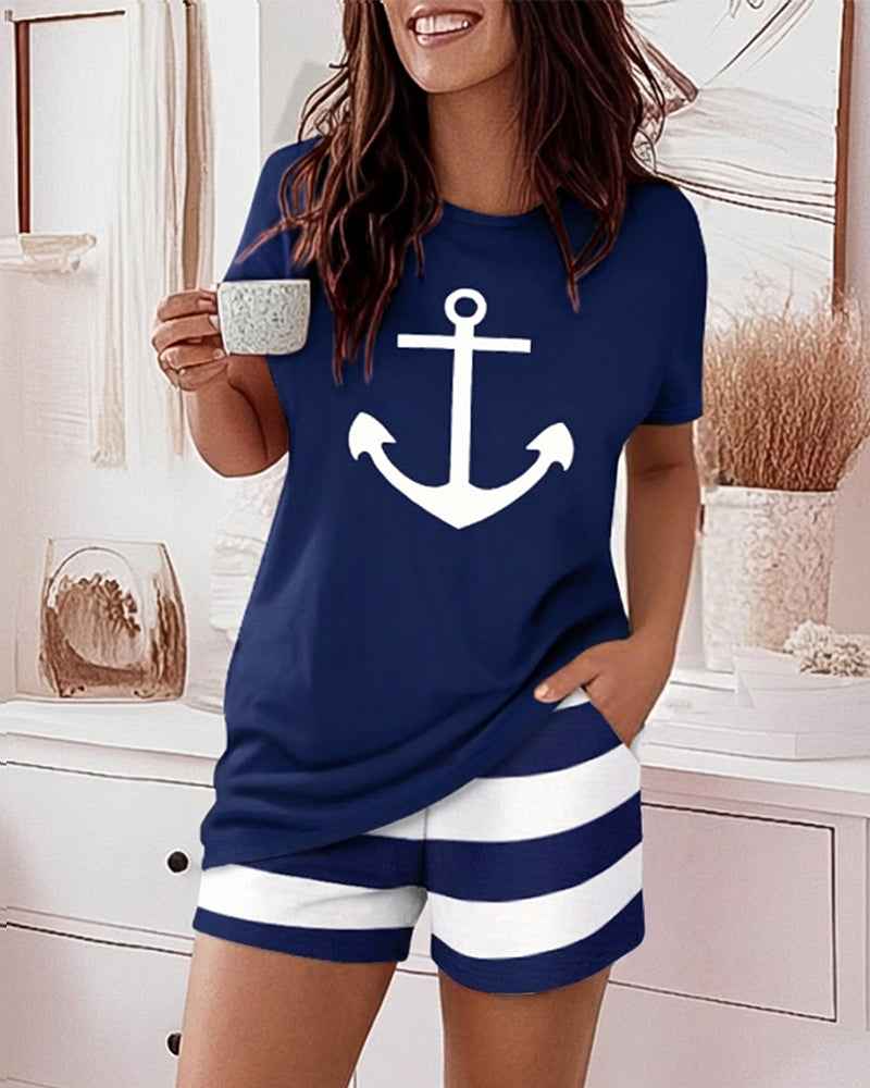Nautical Charm Women's Pajama Set | Soft Fabric & Elastic Waist