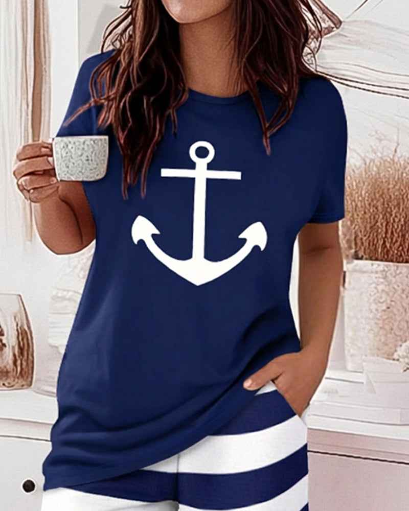 Nautical Charm Women's Pajama Set | Soft Fabric & Elastic Waist