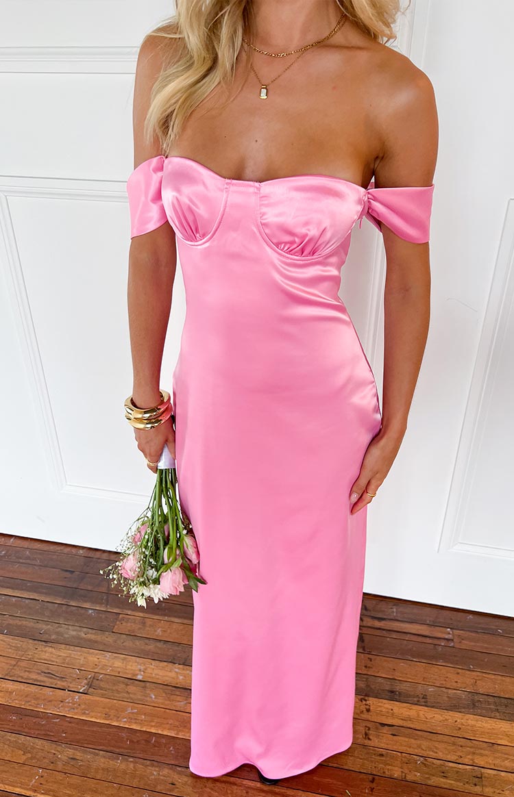 Satin Off Shoulder Sweetheart Underwire Bust Maxi Dress 6