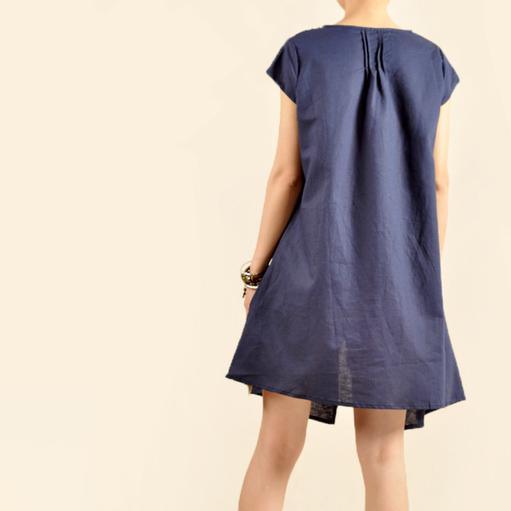 Navy Asymmetric sundress plus size cotton summer dresses