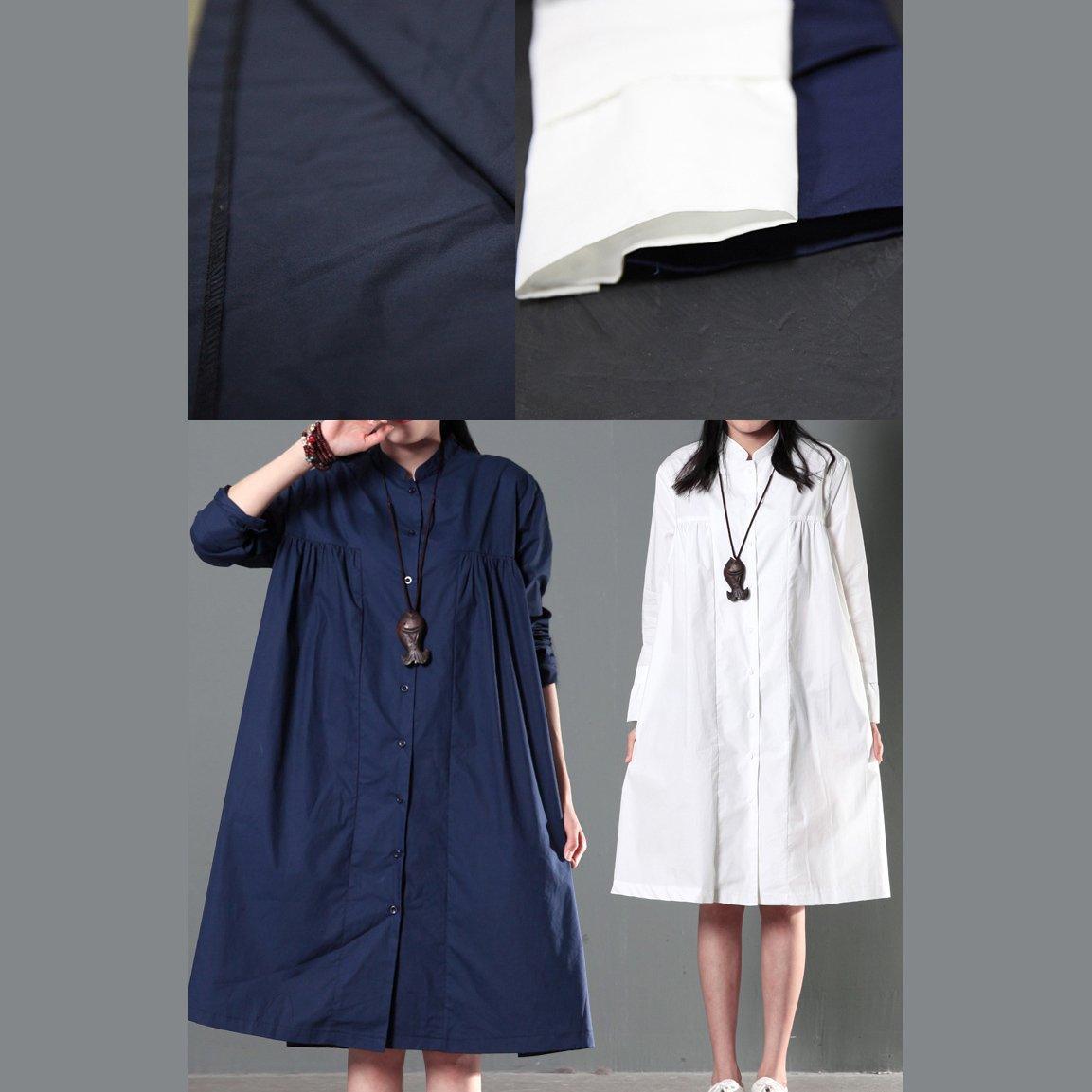 Navy blue oversize women linen shirt dress plus size cotton blouse top