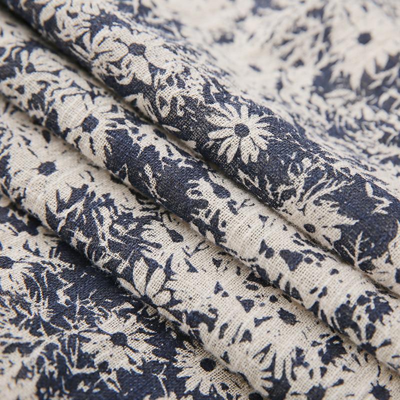 Navy Floral Linen Summer Maxi Dress Loose Long Sundress Casual Holiday Dresses ( Limited Stock)