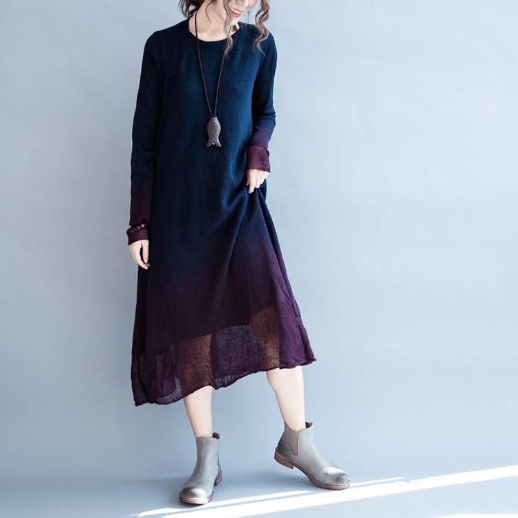 Navy flowy pure cotton maxi dresses long sleeve cotton dress oversize caftans