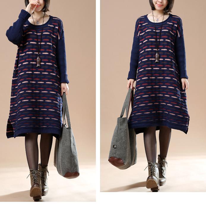 Navy knitted winter dress plus size sweaters the lake