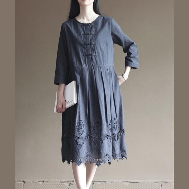 Navy lace patchwork cotton dress bracelet sleeve cotton vintage dresses