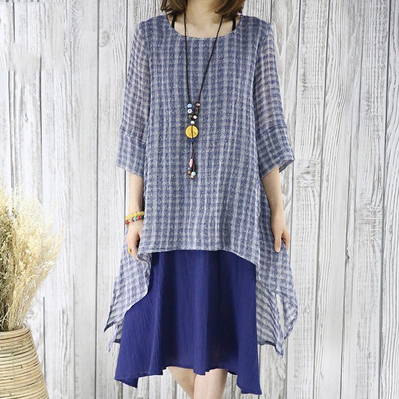 Navy layered sundress oversize causal summer dresses half sleeve blouse