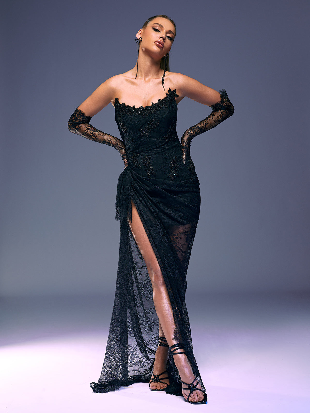 Nazia Strapless Lace Maxi Dress With Gloves 4