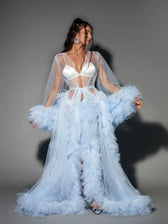 Nebula Long Sleeve Tulle Maxi Dress In Sky 2