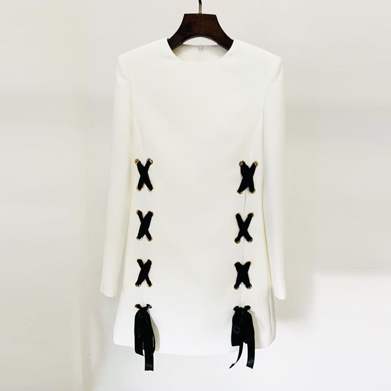 Lace Up Side Long Sleeve Shift Mini Dress 7