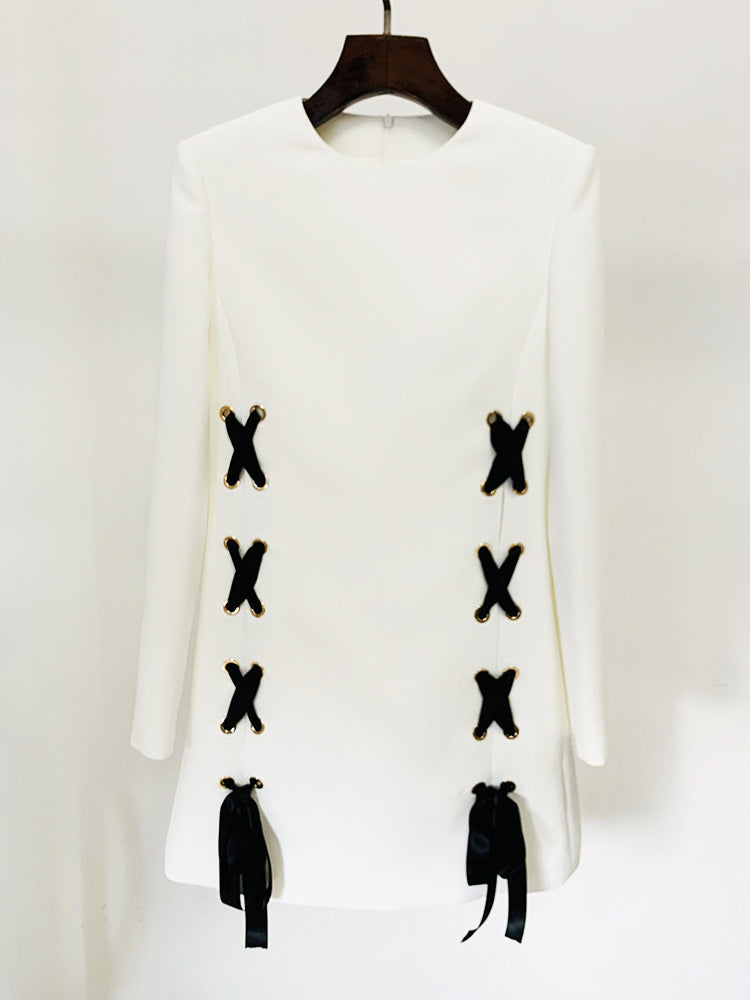 Lace Up Side Long Sleeve Shift Mini Dress 8