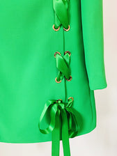 Lace Up Side Long Sleeve Shift Mini Dress 15