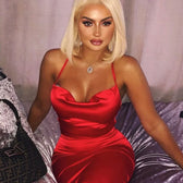 Satin Lace Up Pink Backless Midi Dress 7