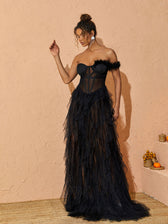 Titania One Shoulder Tulle Maxi Dress In Black 4
