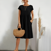 Crew Neck Cap Sleeve Pocket Midi Dress Summer 4