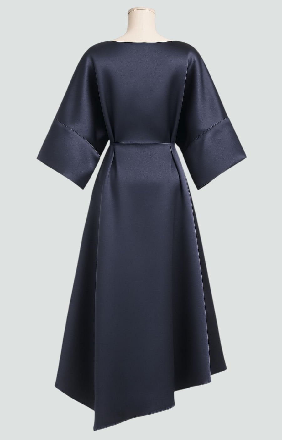 Boat Neck Batwing Ruched Satin Midi Dress 8