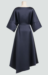 Boat Neck Batwing Ruched Satin Midi Dress 8