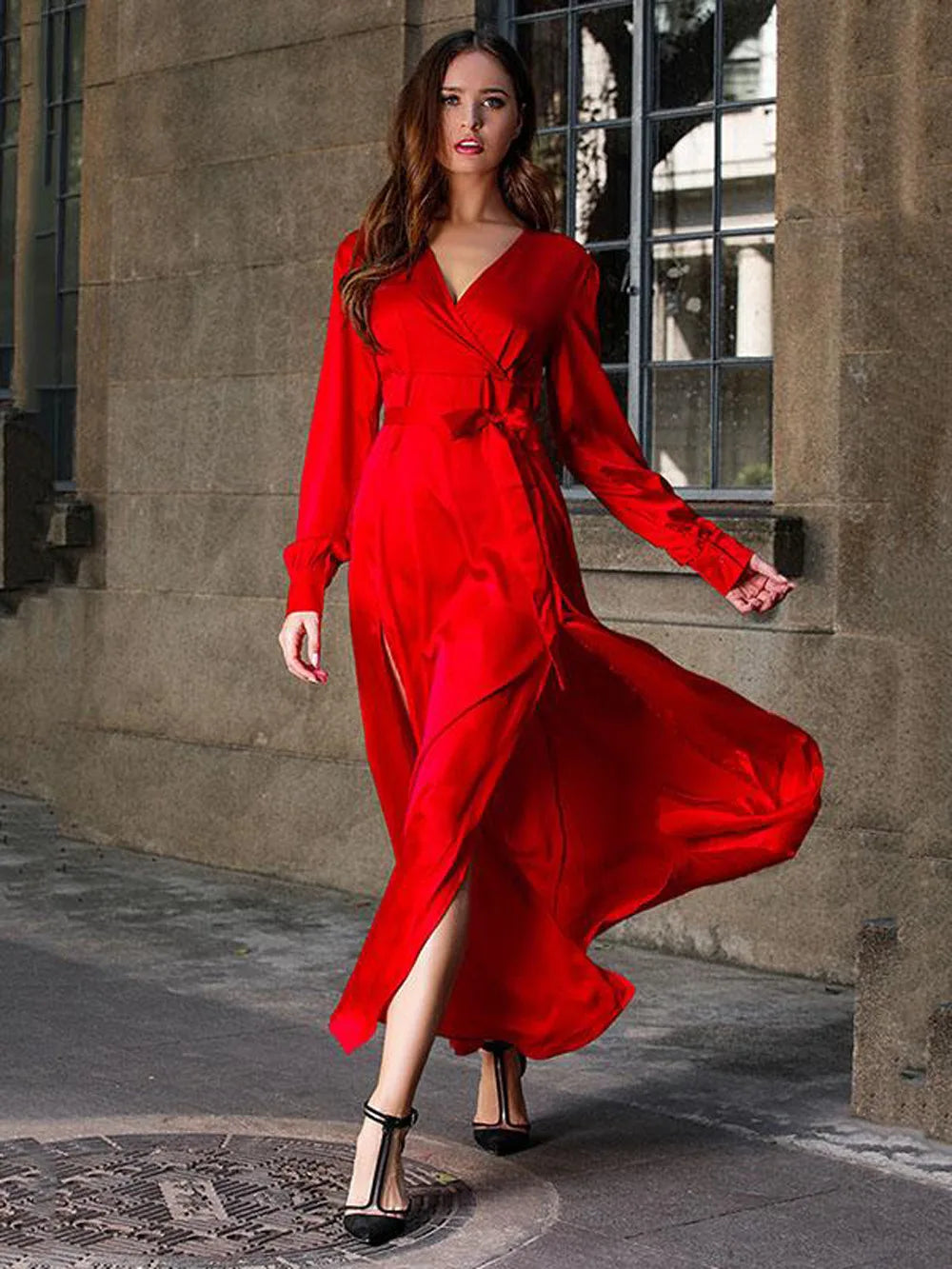 Bohemian Deep VNeck Split Swing Boho Dress