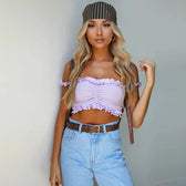 New Cute Purple Off Shouler Crop Ruffles t shirtTube For Women Summer Clothes Tank top