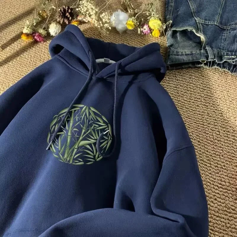 Bamboo Pattern Print Y2K Hoodie