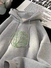 Bamboo Pattern Print Casual Y2K Hoodie GRAY / M(40-45KG)