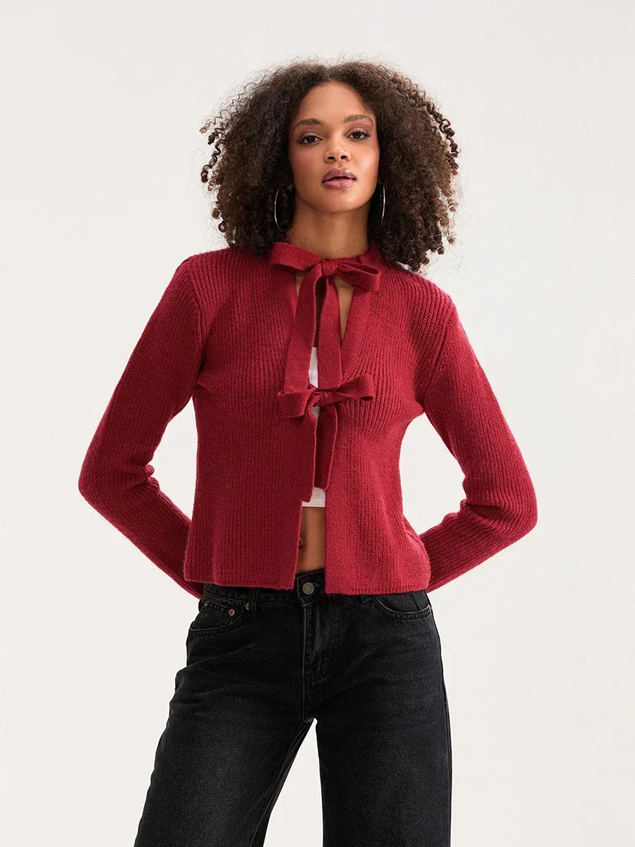Tie Front Long Sleeve Ribbed Knit Cropped Cardigan 4
