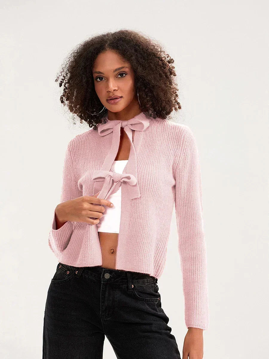Tie Front Long Sleeve Ribbed Knit Cropped Cardigan 5