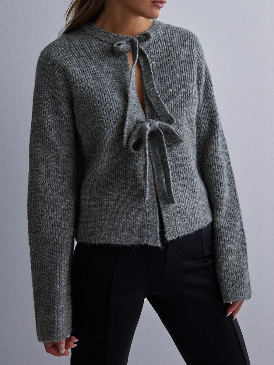 Tie Front Long Sleeve Ribbed Knit Cropped Cardigan 13