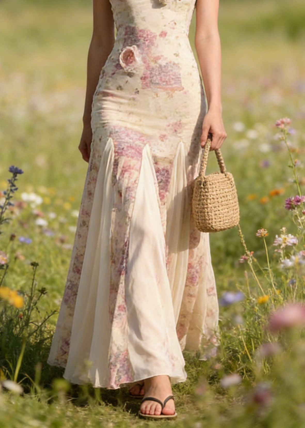 New Floral Patchwork Tulle Spaghetti Strap Dress Summer 4