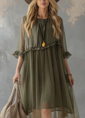 New Green Ruffled Tulle Patchwork Chiffon Dresses Summer 2