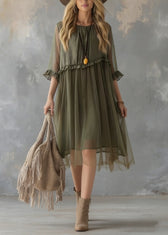 New Green Ruffled Tulle Patchwork Chiffon Dresses Summer 5