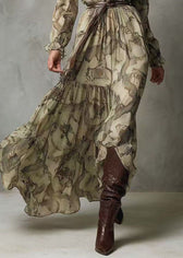 New Green V Neck Ruffled Patchwork Chiffon Long Dresses Summer 4