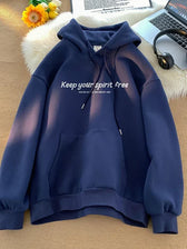 Spirit Free Letter Printed Hoodie Navy Blue / M(40-45KG)