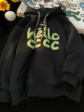 Korean Fashion Letter Printed Fleece Hoodie Black / M(40-50KG)