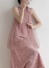 New Pink Halter Design Print Chiffon Dress Sleeveless 4