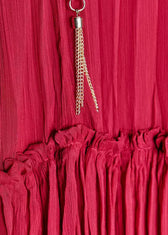 New Red V Neck Wrinkled Lace Up Cotton Mini Dresses Fall 5