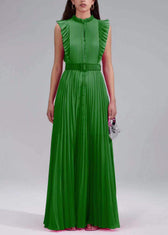New Rose Ruffled Button Sashes Chiffon Maxi Dresses Sleeveless 2