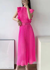 New Rose Ruffled Button Sashes Chiffon Maxi Dresses Sleeveless 3