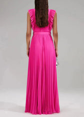 New Rose Ruffled Button Sashes Chiffon Maxi Dresses Sleeveless 5
