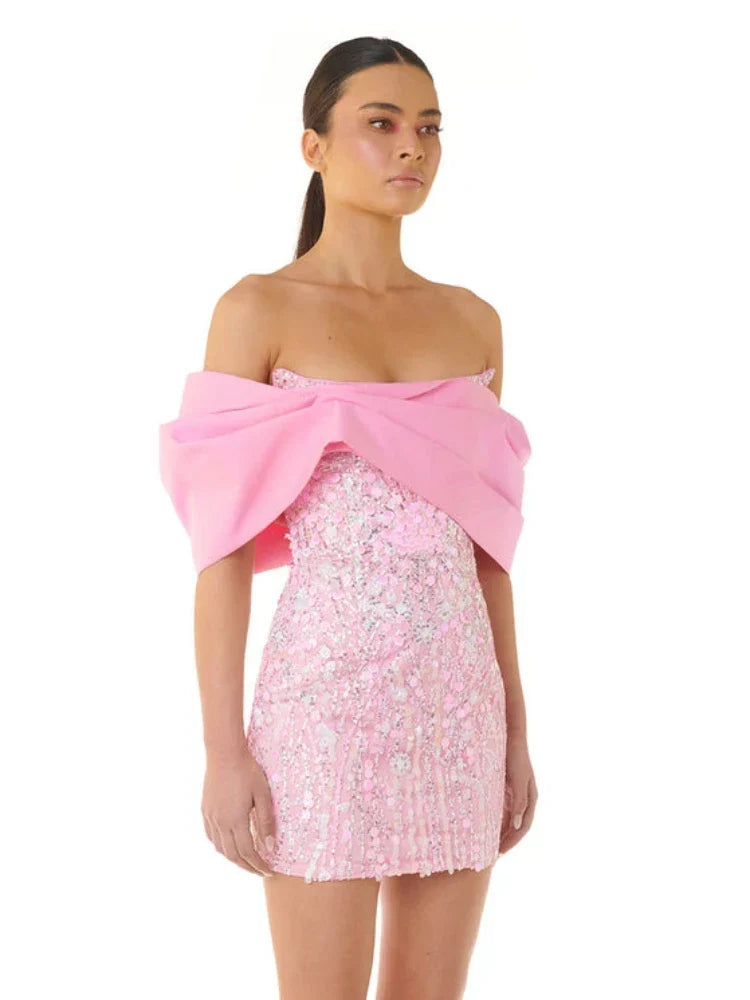 Off-the-Shoulder Sequin Mini Dress