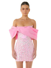 Off-the-Shoulder Sequin Mini Dress