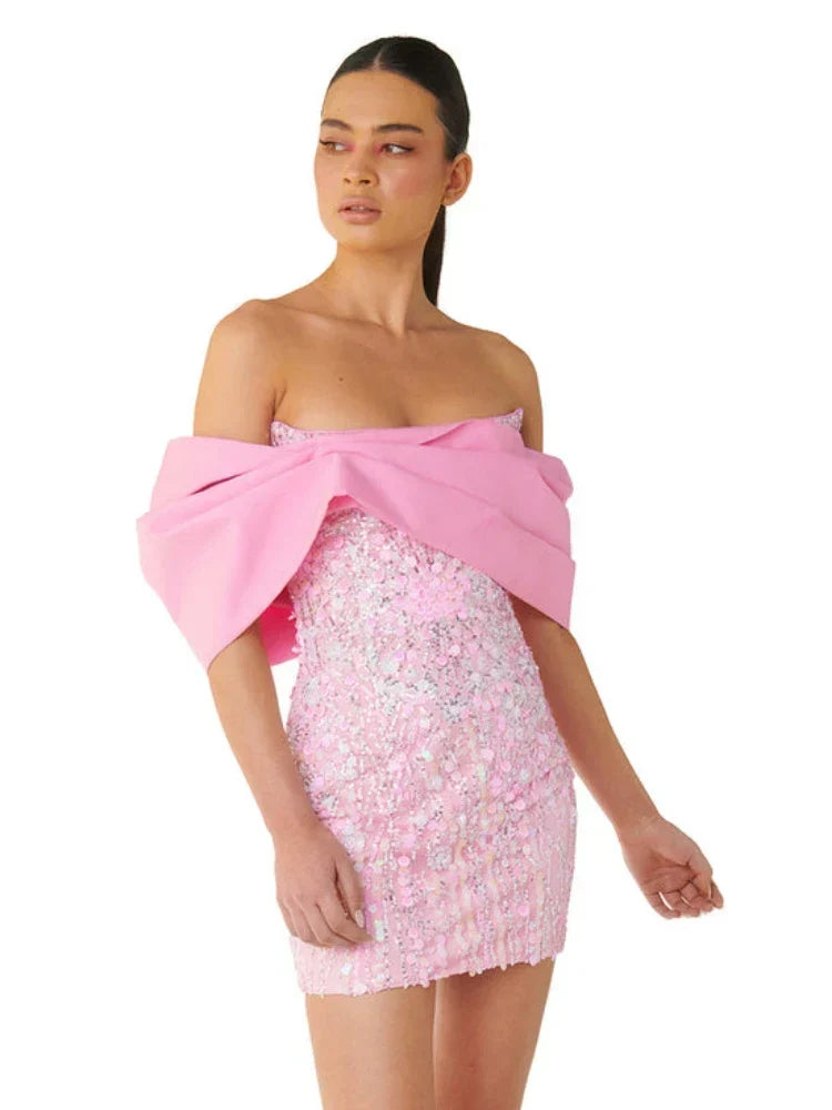 Off-the-Shoulder Sequin Mini Dress