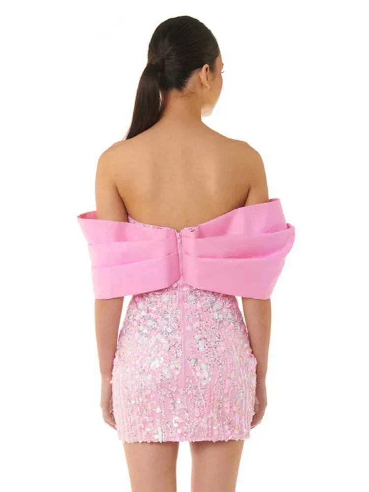Off-the-Shoulder Sequin Mini Dress