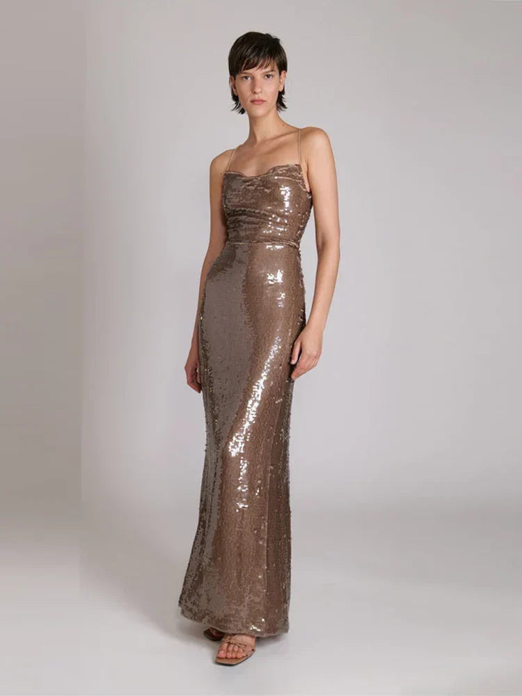 Backless Lace Sequin Dress